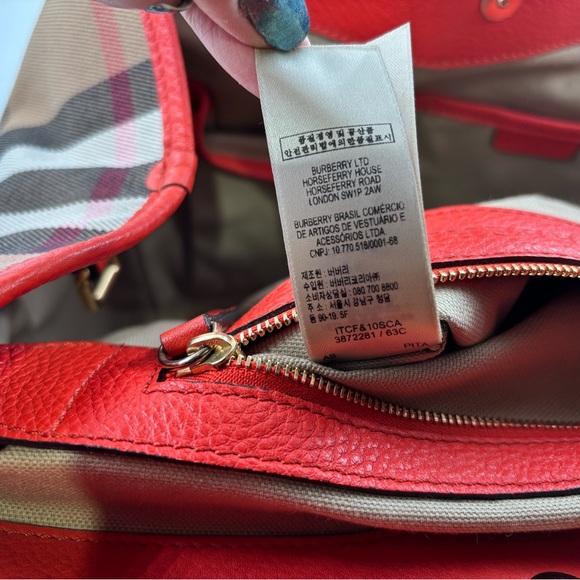 Auth Burberry House Check Canterbury canvas leather orange bag tote purse - Picture 15 of 16
